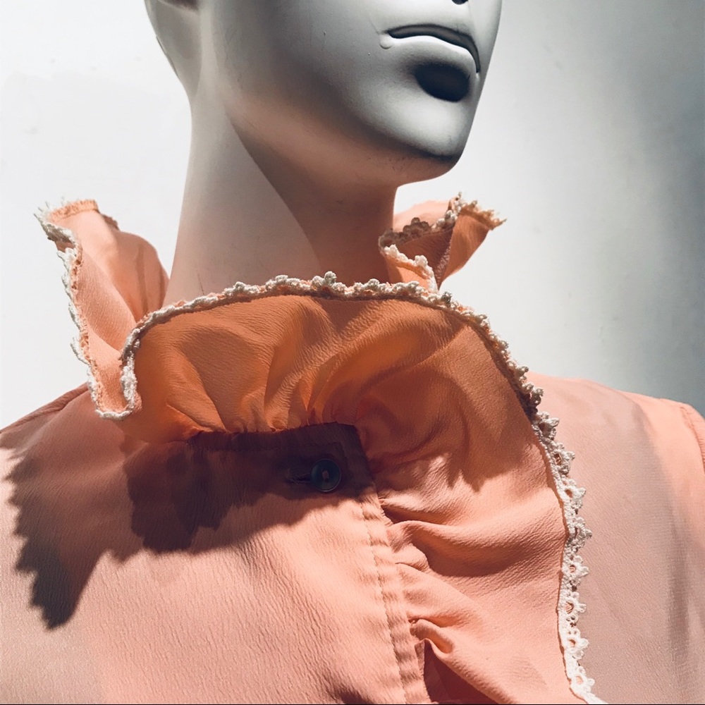 PEACHY KEEN Vintage 70s Peach Ruffle Blouse sz M - Picture 5 of 7